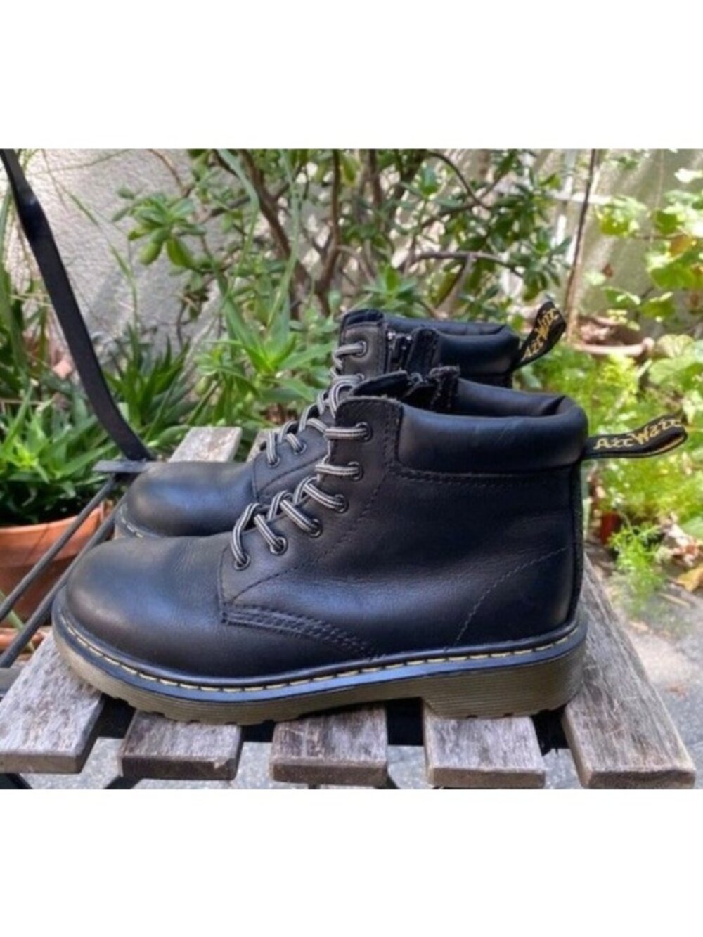 Dr Martens Padley J Boots Kid's Size 2 Juniors Black Leather Zip up Lace Shoes